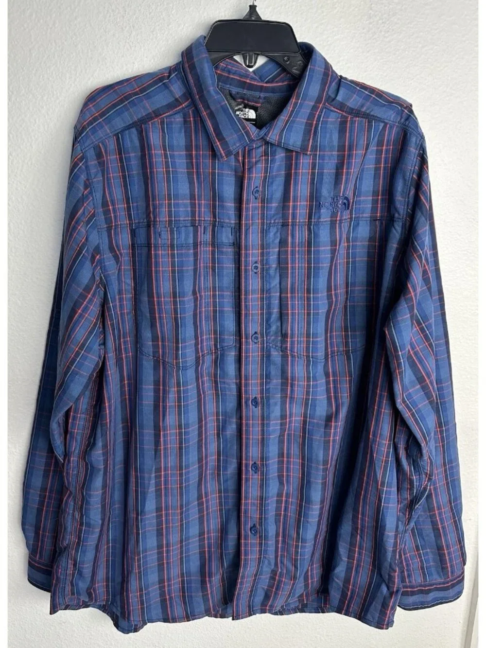 The North Face Men's XL Plaid Hiking Shirt Long Sleeve Button Up Blue Orange